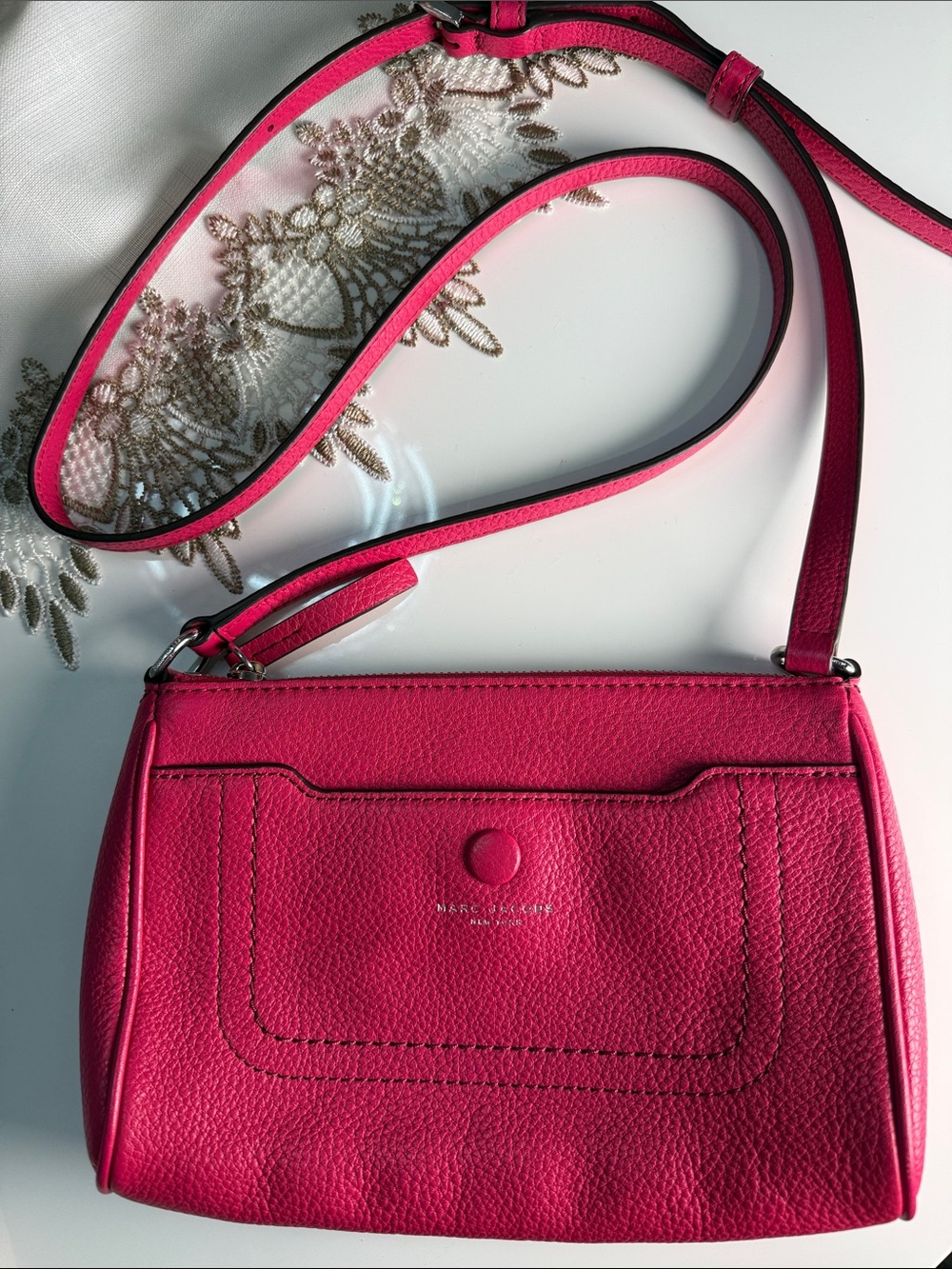 Marc Jacobs Vibrant Pink Pebbled Leather Crossbody Bag